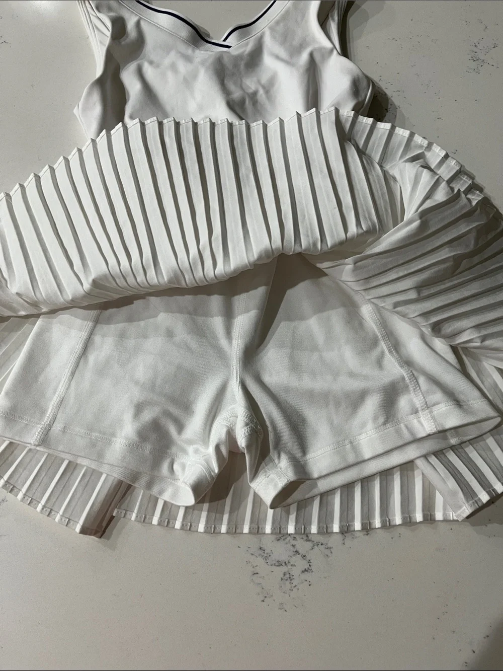 Old Navy White Pleated Tank Dress with Navy Trim